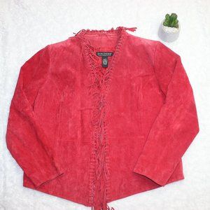 Dialogue Women's L Red Suede Leather Fringe Jacket
